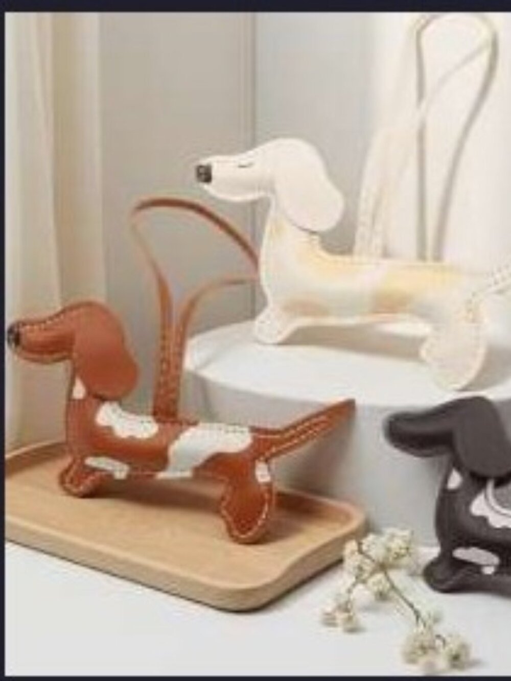 New Set of 3 Faux Leather Dachshund Dog Bag Accessory Charm Cloud Cow Pattern